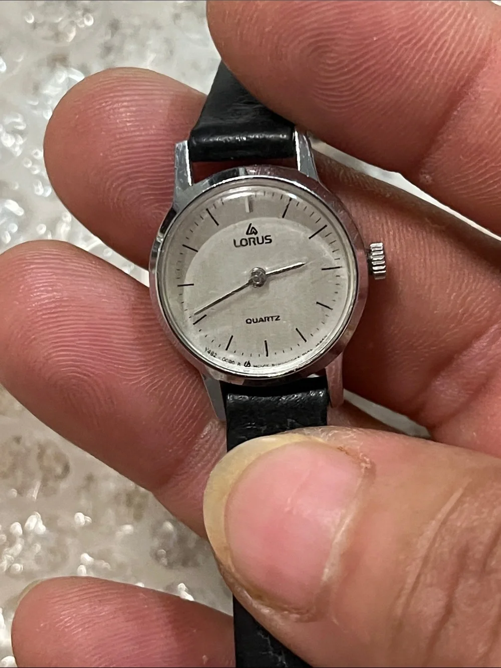 Women's Silver Dial Watch with Black Leather Strap